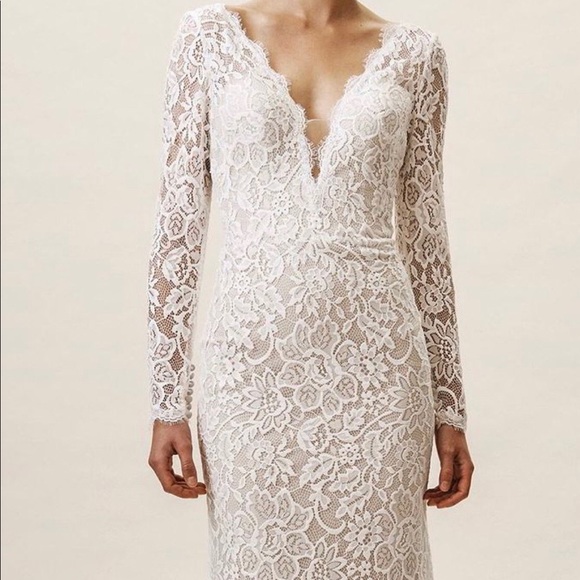 BHLDN lace wedding gown long sleeve button back - Picture 2 of 5